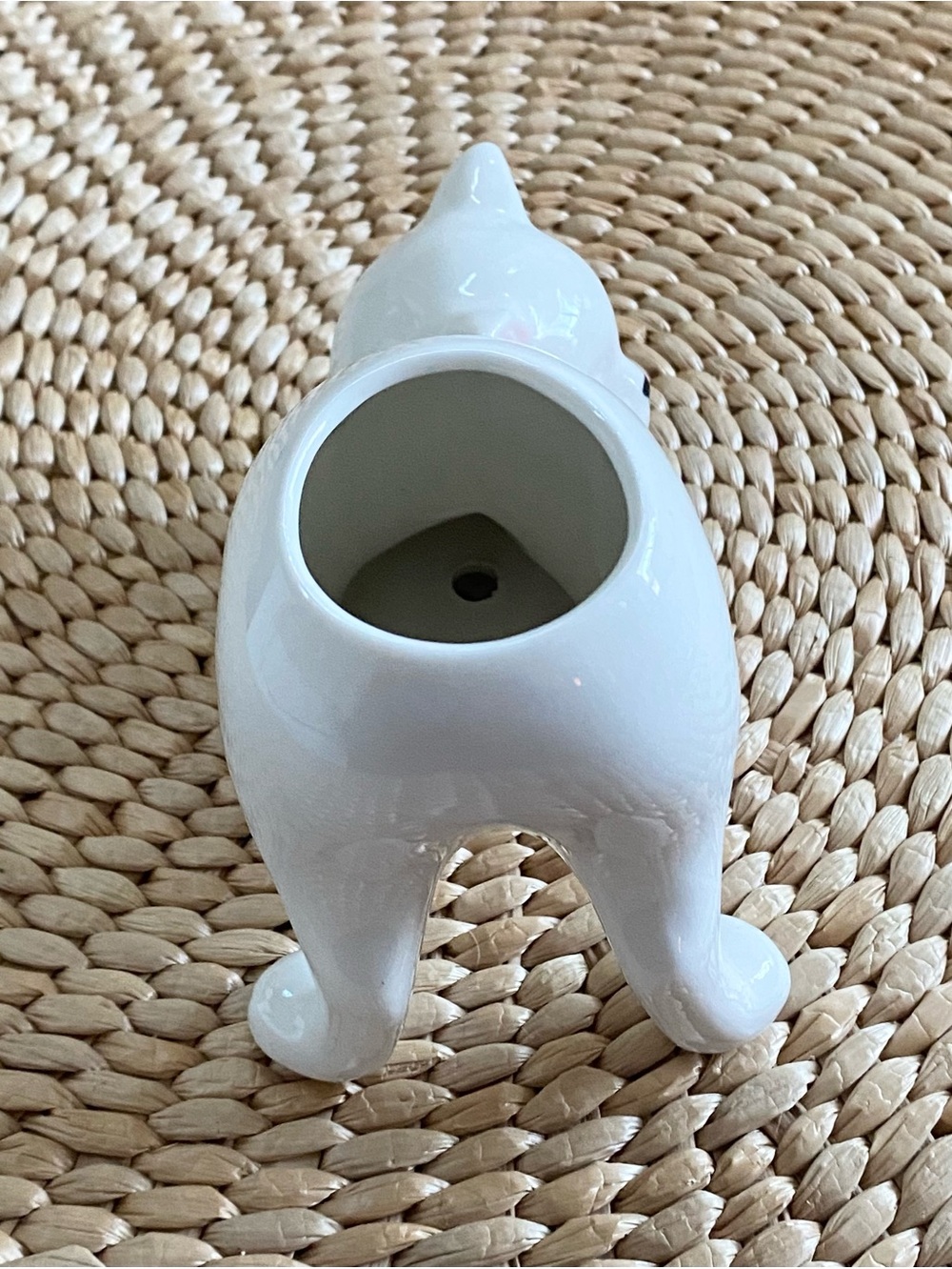 Stretching Cat Kitten White Ceramic Planter Vase - Picture 4 of 7